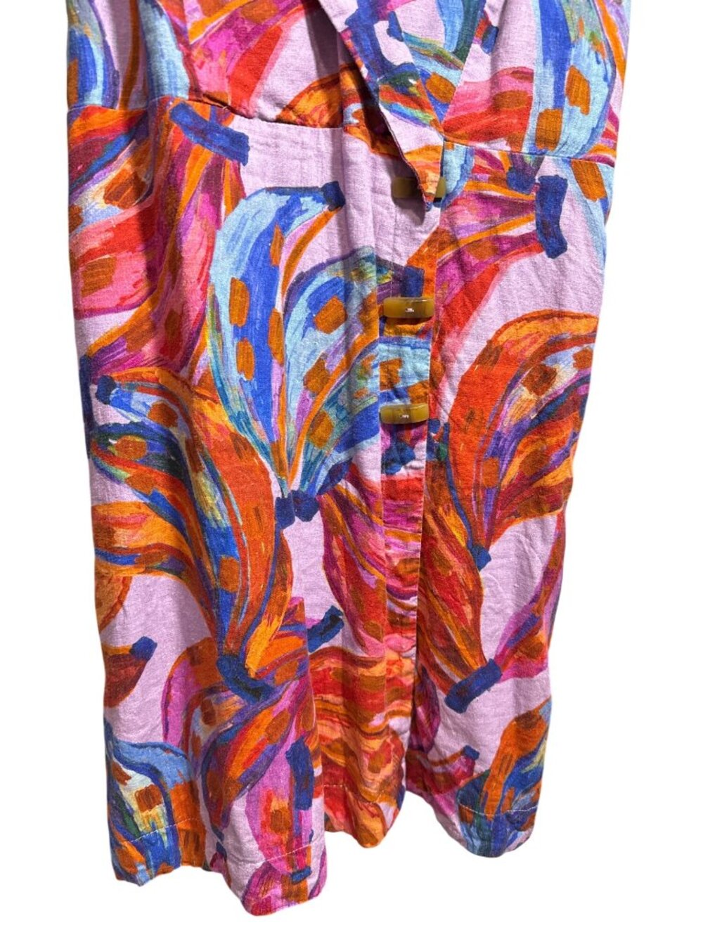 Farm Rio Coloured Bananas Linen-Blend Mini Dress Multicolor L MSRP $165 - Picture 7 of 8